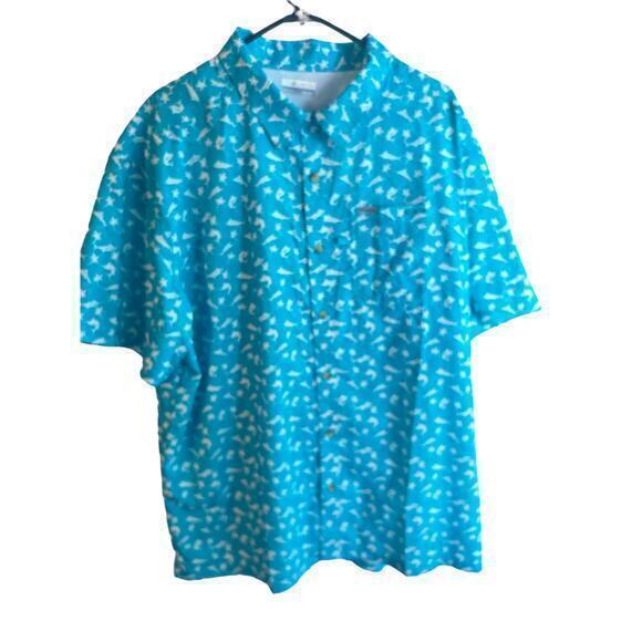 Columbia PFG Men’s Omni-Shade Light Teal  Short Sleeve Fishing 2XL Shirt Awesome - Picture 2 of 5